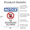 Signmission No Backpacks Allowed, 18 in W x Rectangle, Aluminum OS-2PACK-NS-A-1824-V-14388 - alternate 6